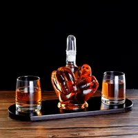 Decanter whisky soffiato a mano in vetro borosilicato fantasia dito medio con 2 bicchieri per decanter vino Brandy whisky