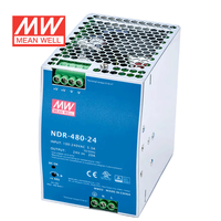 Alimentation industrielle à découpage mince Mean Well série NDR-480 480W, type rail DIN, sortie simple 24V/48V, en métal, conforme aux normes BS EN/EN61000-3-2
