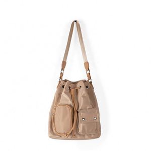 New Nylon Shoulder <b>Bag</b> External Pocket Cool Girls Nylon Tote Drawstring Design Bucket <b>Bags</b> for Women - Product Image 1