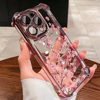 Coque de téléphone transparente rose floral électroplaquée personnalisée pour iPhone 17 16 Pro Max, design luxueux et féminin en TPU, anti-jaunissement