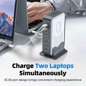 8 En 1 <span class=keywords><strong>200W</strong></span> PD Cargador de carga rápida Hubs USB Multi-Puerto Tipo C Cargador de escritorio Estación de acoplamiento GaN para teléfono PC Teléfono - Product Image 3