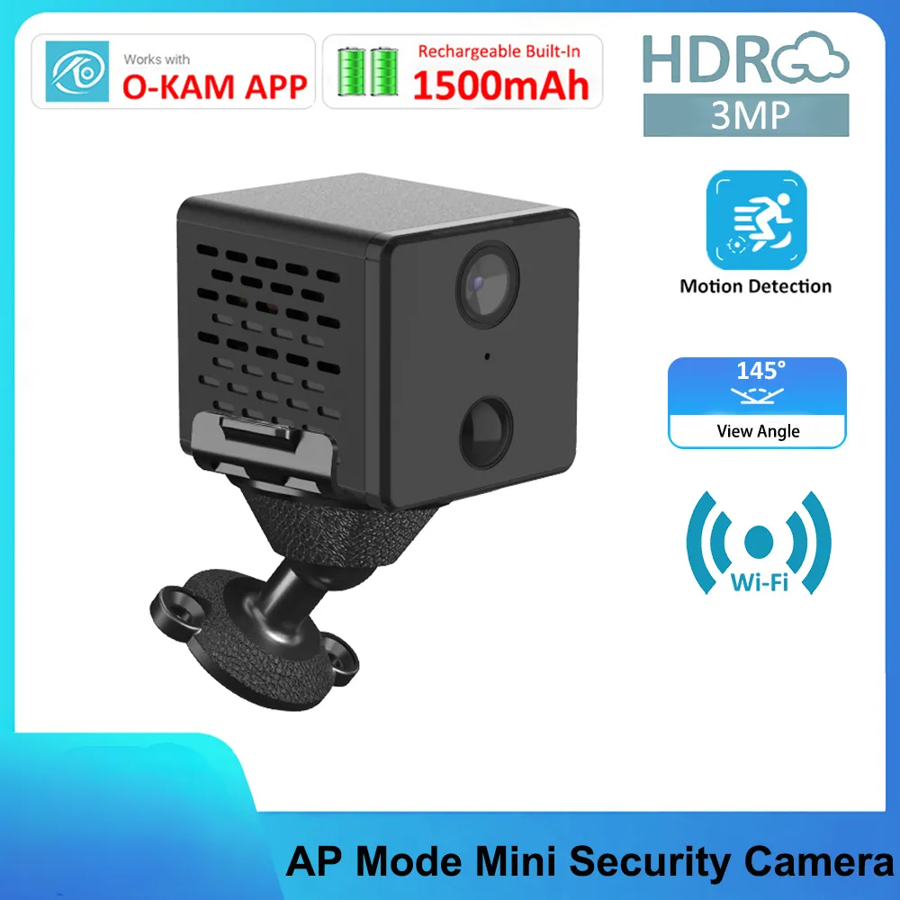 3mp Batterie Wifi Security Mini-Kamera Wiederauf ladbare Motion Detection Pir Menschlicher Infrarot sensor mit Ap-Modus