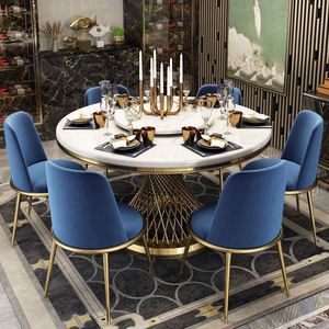 Conjunto de muebles de comedor de estilo lujoso, conjunto de mesa de comedor con encimera de mármol redondo blanco, con Tocadiscos - Product Image 2