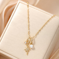 Collier pendentif en acier inoxydable 316L plaqué or 18 carats avec étoile, zircon et perle, pour femmes, bijoux quotidiens