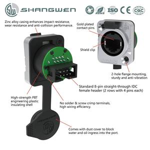 Outdoor IP65 8P RJ45 Panel Mount <strong>Ethernet</strong> Network Cable <strong>Plug</strong> RJ45 Interface <strong>Socket</strong> Connector Direct -<strong>plug</strong> 8P Horn Connector - Product Image 1