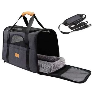 Transportín para mascotas de tela Oxford, negro y gris, de 5-7 kg, plegable, transpirable, para gatos y perros, con malla y almohadilla. - Product Image 1