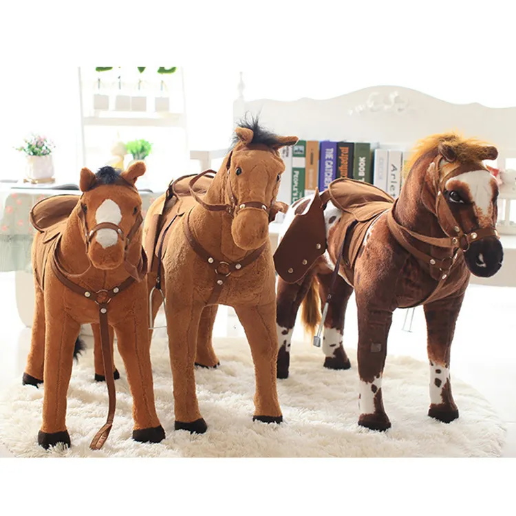 Morbido peluche animale di simulazione farcito in piedi cavallo giocattolo per bambino