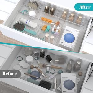 25 PCS Clear <b>Plastic</b> Drawer Organizer Set Desk Organizers and Storage <b>Bins</b> for Makeup Jewelry Gadgets - Product Image 4