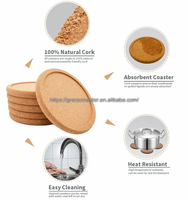 Sous-verre rond en liège brun naturel personnalisé avec logo/impression, épaisseur 5 mm, résistant à la chaleur, écologique, qualité alimentaire, pour bar et boissons