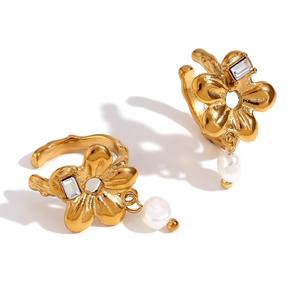 2025 fábrica Vintage Acero inoxidable 18K chapado en oro collar anillo pendientes temperamento flor Stud pendientes regalos para mujeres - Product Image 6