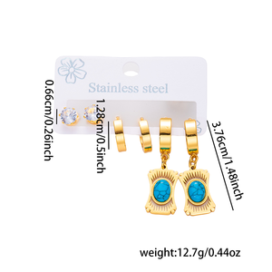 ANENJERY Unisex Retro <span class=keywords><strong>Ear</strong></span> Stud Earrings Set Nova Moda em Aço Inoxidável Azul estampado Pedra Geométrica Funil Sun Star Brincos - Product Image 5