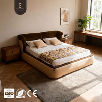 Lit double luxueux et élégant, fabrication artisanale de qualité supérieure, bordure en cuir microfibre, lit luxueux, tissu texturé, lits rembourrés