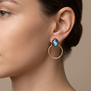 Natural Labradorite Sodailte Gemstone <b>Drop</b> Stud Earrings Brass 18k Gold Plated Bohemia Style Women's Fashion Jewelry Earrings - Product Image 3