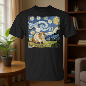 Camiseta para amantes de las conejillas de indias, diseño artístico de noche estrellada, unisex, talla para adultos - Product Image 3