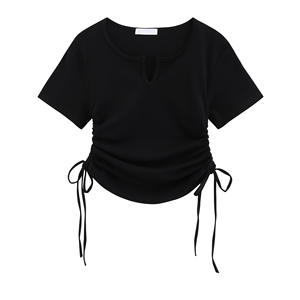 T-Shirt alla Moda con Collo Tondo e Maniche Corte, Top Crop Elasticizzato con Coulisse <span class=keywords><strong>Laterale</strong></span> per Donna - Product Image 6