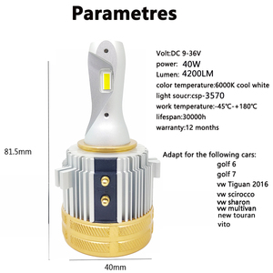 Faro LED H7 de Luz Baja para <span class=keywords><strong>Golf</strong></span>, 40W 4200LM, Accesorios para Faros de Coche para Volkswagen <span class=keywords><strong>Polo</strong></span> <span class=keywords><strong>Golf</strong></span> 4, Gran Venta - Product Image 6
