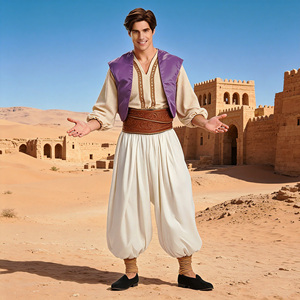 Disfraz de Aladdín para Hombre Adulto, Conjunto Completo con Chaleco Morado, Camisa, Pantalones Holgados, Traje de Cosplay para Halloween y Carnaval - Product Image 2