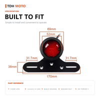 Feu arrière rond pour moto, homologué E8, avec éclairage de plaque d'immatriculation LED, 14 LED, 12V, étanche IP65, support en aluminium universel