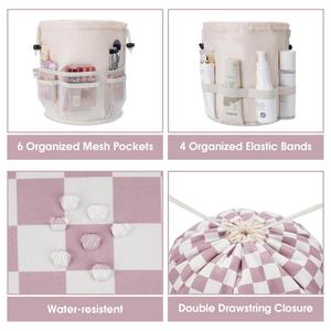 Small Cotton Quilted Drawstring Makeup Bag Cute Drawstring Cosmetic Bag with Canvas Lining - Product Image 5