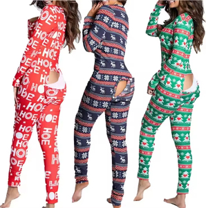 Autumn Winter Button Adult Women Cartoon Christmas Pyjamas <b>Pajamas</b> Printed Long-sleeved Onesie <b>Rompers</b> Jumpsuit - Product Image 1