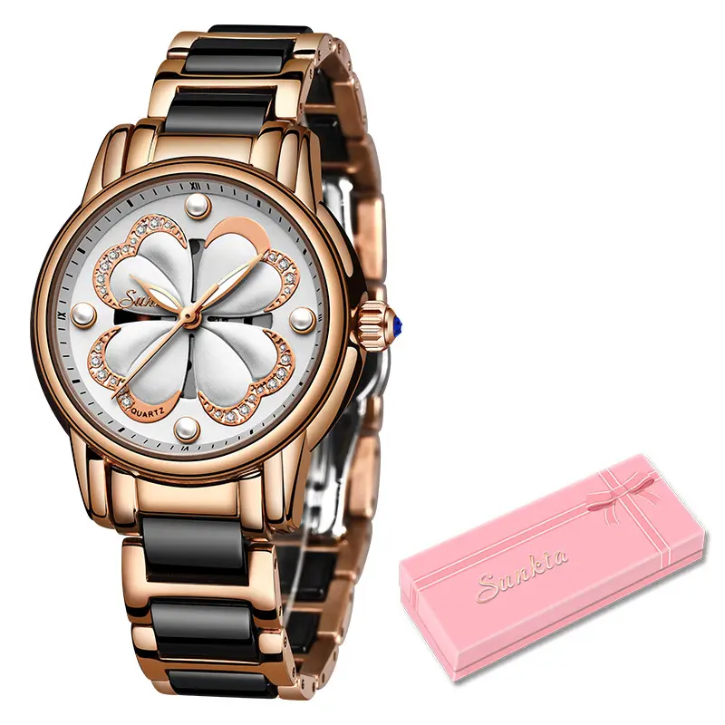 SUNKTA 6602 New Listing Top Luxury Brand Women Watch Women's Ceramic Watch Fashion Dress Lady Girl Analog Quartz Clock