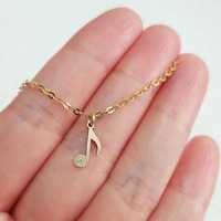 Aksesoris Perhiasan Mewah Berlapis Emas Asli 14K Simbol Nada Musik Liontin Zirkon Melodi 11.5*6mm untuk Pembuatan Kalung DIY