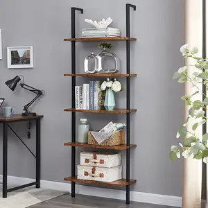 Industrielles Leiter regal, 5-stufiges Bücherregal aus Holz mit stabilem Metallrahmen, 72-Zoll-Lagerregalregal