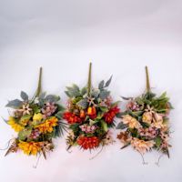 Bouquet de dahlias artificiels en forme d'éventail avec verdure mélangée, bouquet de fleurs en soie pour décoration funéraire, cimetière, tombe, monument commémoratif