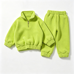 <span class=keywords><strong>Invernale</strong></span> per bambini in pile di cotone per bambini in tinta unita e calda Set da ragazza <span class=keywords><strong>abbigliamento</strong></span> due pezzi felpe con cappuccio felpa per bambini - Product Image 5