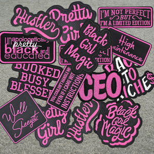 재미있는 흑인 소녀 마법 예쁜 소녀 명언 아이언온 소형 배지 열접착 자수 패치 티셔츠 모자 가방용 - Product Image 1