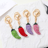 Porte-clés Piment en Strass 3D Entièrement Sertie de Diamants, Pendentif Sac à Dos Multicolore Brillant, Porte-clés Piment Scintillant