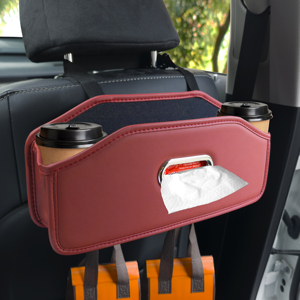 Organisateur de siège arrière de voiture en cuir YECAI, sac suspendu réglable pour appuie-tête, idéal pour les voyages, les trajets quotidiens, les jouets et les chargeurs, sans désordre - Product Image 1