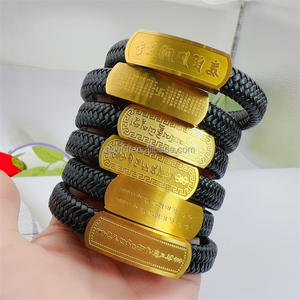 Acero inoxidable personalizado grabado libro canción lírica hebreo Mantra <span class=keywords><strong>Biblia</strong></span> cita escritura verso pulseras <span class=keywords><strong>de</strong></span> cuero para hombres - Product Image 6