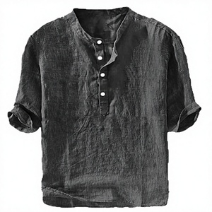 Camisas de Hombre 70% Lino 30% Algodón, Cuello Redondo, Casual, Manga Corta, Corte Regular, Color Liso, Verano, Ligeras, para Playa o Yoga - Product Image 1