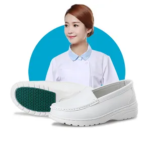 Hot Sale Women Hospital Working Wear Waterproof Slip on Loafer Style Nurse White Leather Shoes