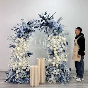Arco de trompeta para escenario de eventos, flores artificiales de seda realistas, tamaño personalizable, forma de cuerno, decoración azul para bodas y fiestas - Product Image 1
