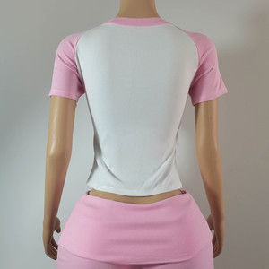 Conjunto Deportivo Personalizable de 2 Piezas para Mujer, Top de Punto con Mangas Raglán y Pantalones Cortos Deportivos en Color Contrastante, con Diadema, OEM - Product Image 2