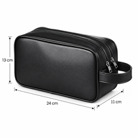 Sac de toilette de voyage en cuir PU noir personnalisé, grande capacité, double fermeture éclair, avec poignée, OEM ODM