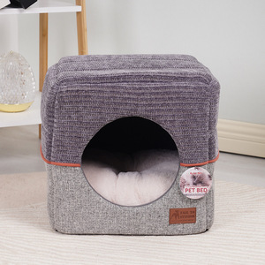 Custom Made Knitted Square Pet <b>House</b> Soft Faux Fur Cat <b>Bed</b> Indoor Warm Autumn Winter - Product Image 1