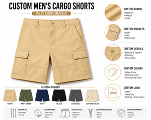 Pantalones Cortos Cargo Personalizados para Hombre, 100% Algodón, Estilo Bermuda, Casuales, con Bolsillos, Cintura Media, Cierre de Botones, Color Sólido - Product Image 1