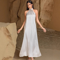 BA5112 Élégant Blanc Deux Pièces Ensemble Robe Perlée Cousue À La Main Robe Arabe Moyen-Orient Caftan Commerce Extérieur Abaya pour l'Aïd