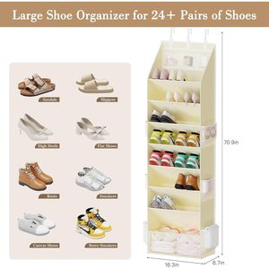 Over The Door <b>Shoe</b> Organizer 7 Pockets Hanging Closet <b>Storage</b> Beige Fabric For <b>Shoes</b> Behind Doors On Walls - Product Image 3
