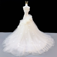 Jfh170 Superbe robe de mariée en tulle superposé ivoire à épaules dénudées avec appliques 3D papillon et pétales, style robe de bal, Jancember