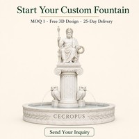 Fontaine en pierre grecque avec statue du roi Cécropus, sceptre, olivier et hibou, pour Villa, Hôtel, Jardin, Parc, Propriété, Place publique