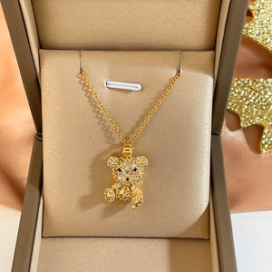 <span class=keywords><strong>Collar</strong></span> de Acero Inoxidable Chapado en Oro con Colgante de Oso, Gato, Bolsas, Trébol y Arce para Mujer, Joyería de Moda al por Mayor, Regalo - Product Image 3