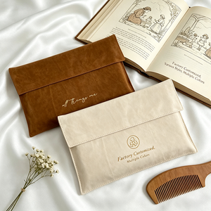 Pochette de luxe en velours doux avec rabat et ruban en satin, logo personnalisé imprimé, pochette en microfibre suédée pour bijoux, cadeaux, livres et rangement - Product Image 3