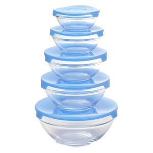 5 Pack Transparent Modern Kitchen Glass Bowl Set with Freshness Preservation 3-6L Capacity Multifunction Design for Food Storage - Product Image 1