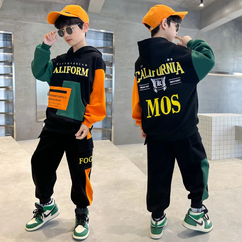 Spring New Boys Hooded Sportswear Set