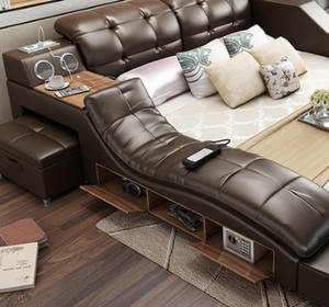 Cadre de <span class=keywords><strong>lit</strong></span> moderne King Size avec rangement, éclairage LED, luxe abordable, <span class=keywords><strong>lit</strong></span> rembourré en cuir double, couverture, <span class=keywords><strong>lit</strong></span> Super King Size - Product Image 4