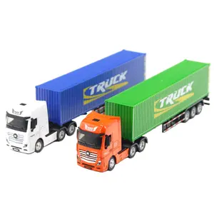 Huina Diecast 1/50 kontainer mainan truk Model hadiah biru pengiriman paduan kendaraan Trailer Juguetes untuk Los ninos kerajinan logam